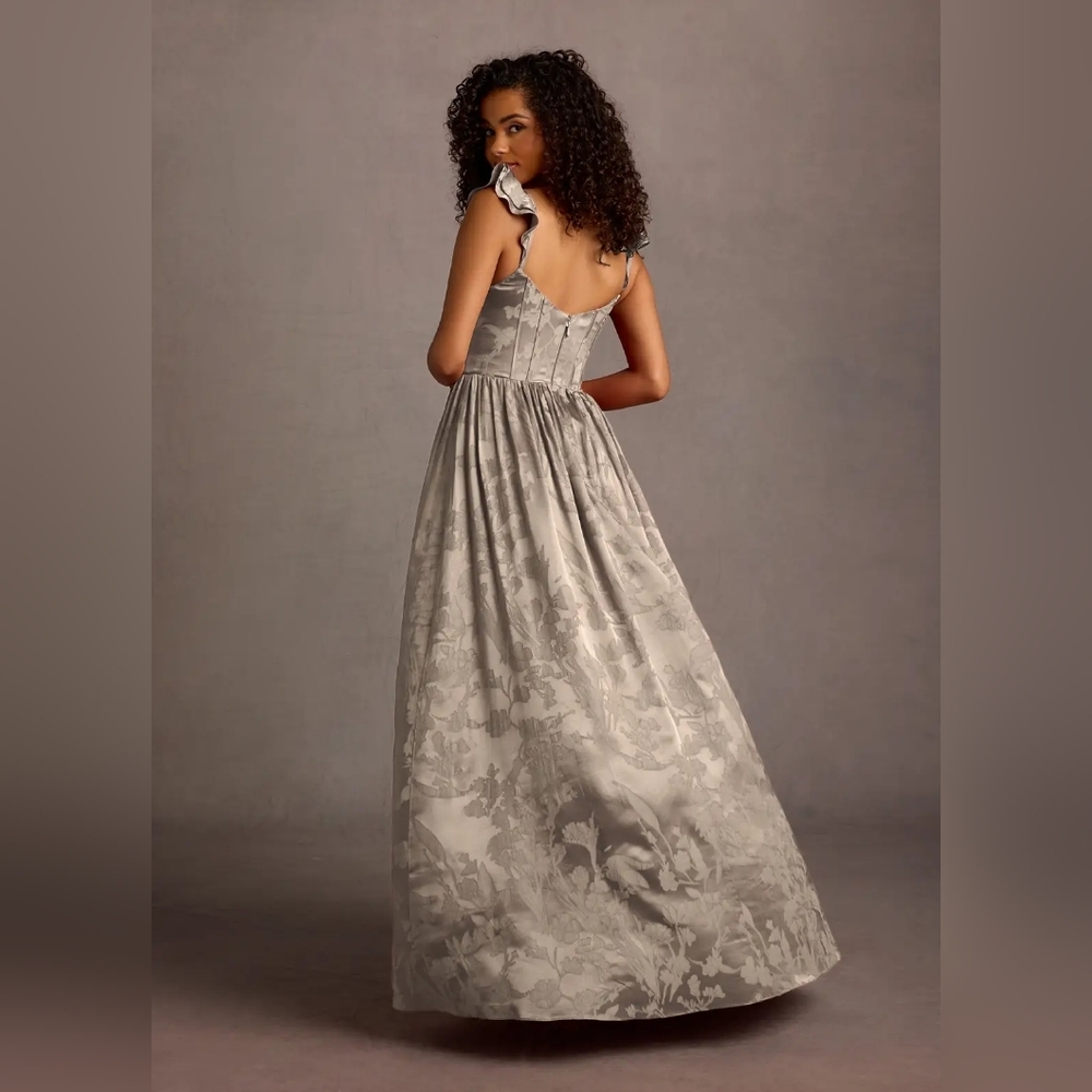 Azazie Silver Floral Bustier Slit Gown - Picture 2 of 6